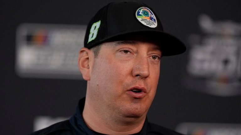 Kyle Busch speaks during a NASCAR Daytona 500 media day, Wednesday, Feb. 11, 2026, in Daytona, Fla. (Mike Stewart/AP Photo)