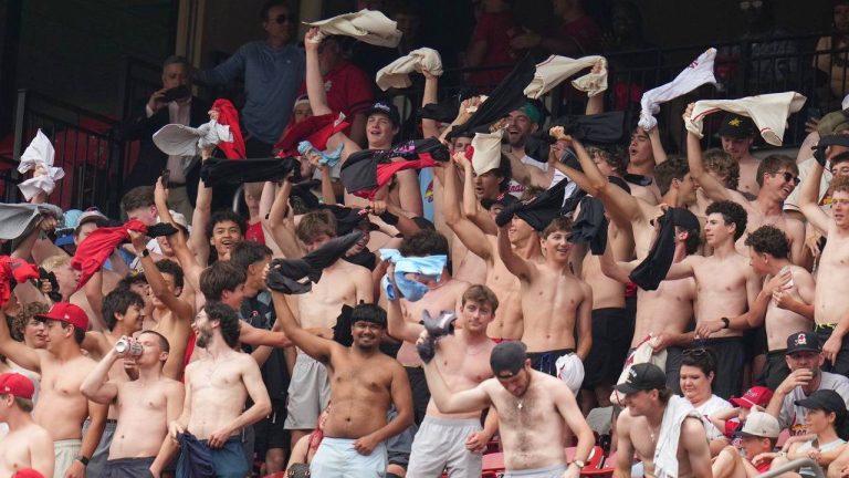 Fans cheer and wave their shirts above their heads during the fourth inning of a baseball game between the St. Louis Cardinals and the Kansas City Royals Saturday, May 16, 2026, in St. Louis. (Jeff Roberson/AP)
