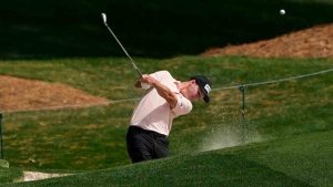 Matt McCarty hits from the 18th fairway during first round of the Truist Championship golf tournament at the Quail Hollow Club, Thursday, May 7, 2026, in Charlotte, N.C. (Chris Carlson/AP)
