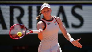 Elena Rybakina of Kazakhstan returns to Yuliia Starodubtseva of Ukraine during their second round women's singles tennis match at the French Open tennis tournament in Paris, Wednesday, May 27, 2026. (Aurelien Morissard/AP)
