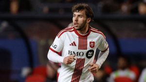 Toronto FC defender Kobe Franklin is seen during an MLS soccer match against FC Dallas, Saturday, Feb. 21, 2026, in Frisco, Texas. FC Dallas won 3-2. (Brandon Wade/AP Photo)