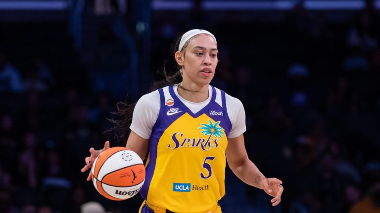Los Angeles Sparks Forward Dearica Hamby against the Toronto Tempo during a WNBA game in Los Angeles, Friday, May 15, 2026. (AP/Jeff Lewis)