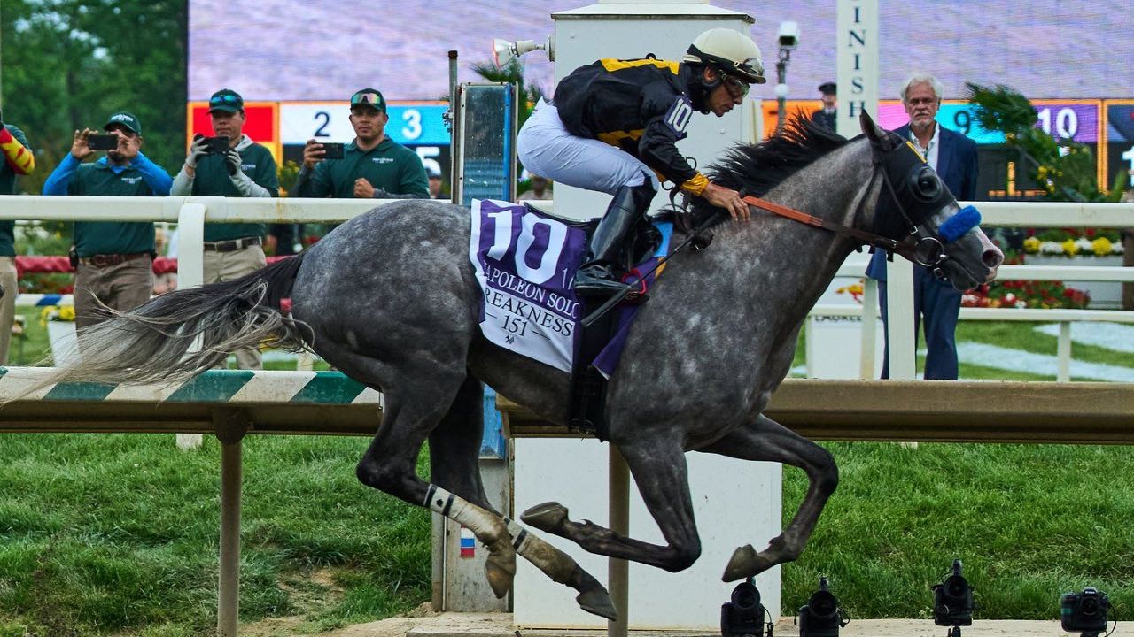 Napoleon Solo holds off Iron Honor to win the Preakness at Laurel Park