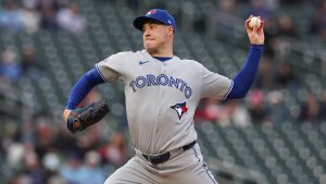 Toronto Blue Jays pitcher Patrick Corbin throws during the first inning of a baseball game against the Minnesota Twins, Friday, May 1, 2026, in Minneapolis. (Stacy Bengs/AP)