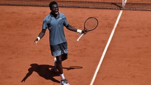 Moise Kouame of France reacts as he plays against Adolfo Daniel Vallejo of Paraguay during their second round men's singles tennis match at the French Open tennis tournament in Paris, Thursday, May 28, 2026. (Emma Da Silva/AP)