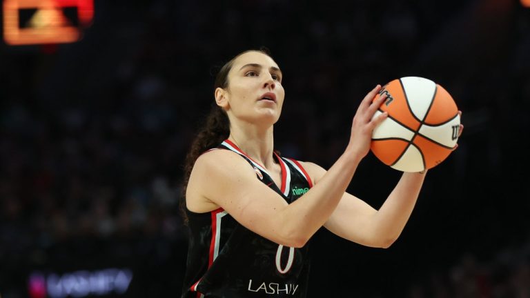 Portland Fire guard Carla Leite (0) takes a free throw during a WNBA basketball game against the Chicago Sky in Portland, Ore., Saturday, May 9, 2026. (Amanda Loman/AP)
