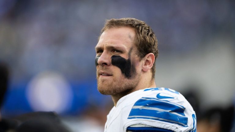 Detroit Lions linebacker Jack Campbell (46) walks on the field before an NFL football game against the Los Angeles Rams, on Dec. 14, 2025, in Inglewood, Calif. (Kyusung Gong/AP)