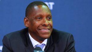 Dallas Mavericks' new team president Masai Ujiri smiles during an introductory NBA basketball news conference in Dallas, Tuesday, May 5, 2026. (LM Otero/AP)