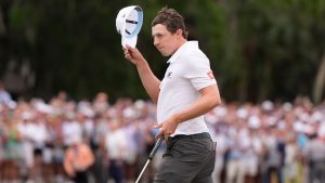 Matt Fitzpatrick, of England, celebrates after winning the RBC Heritage golf tournament Sunday, April 19, 2026, in Hilton Head, S.C. (Mike Stewart/AP)
