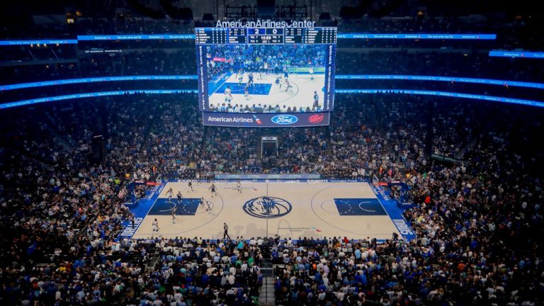 A crowd at American Airlines Center watches the beginning of Game 4 of the NBA basketball Western Conference finals between the Dallas Mavericks and the Minnesota Timberwolves, Tuesday, May 28, 2024, in Dallas. (Gareth Patterson/AP)
