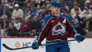 Colorado Avalanche centre Nathan MacKinnon (29) during the second period in Game 2 of the Western Conference finals NHL hockey Stanley Cup playoff series Friday, May 22, 2026, in Denver. (David Zalubowski/AP)