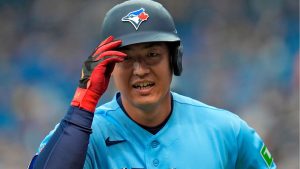 Toronto Blue Jays' Kazuma Okamoto, of Japan, celebrates after his solo home run off Tampa Bay Rays pitcher Drew Rasmussen during the first inning of a baseball game Tuesday, May 5, 2026, in St. Petersburg, Fla. (Chris O'Meara/AP Photo)