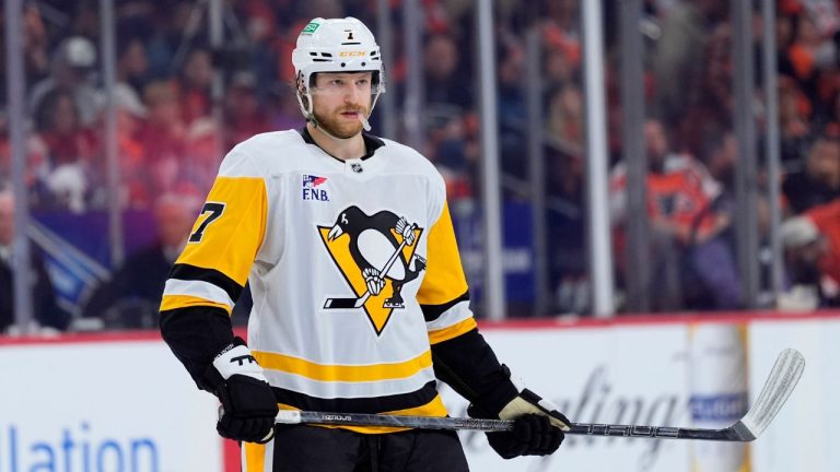 Pittsburgh Penguins' Ilya Solovyov plays during Game 6 in the first round of the NHL hockey Stanley Cup playoffs series Wednesday, April 29, 2026, in Philadelphia. (Matt Slocum/AP)