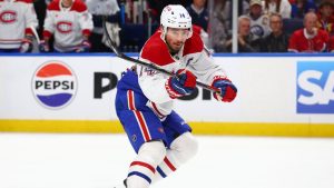 Montreal Canadiens center Nick Suzuki (14) skates during the second period in Game 2 of a second-round NHL hockey Stanley Cup playoff series against the Buffalo Sabres Friday, May 8, 2026, in Buffalo, N.Y. (Jeffrey T. Barnes/AP Photo)