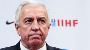 IIHF President Luc Tardif takes part in a press conference during the IIHF World Junior Hockey Championships in Ottawa on Sunday, Jan. 5, 2025. (Sean Kilpatrick/CP)
