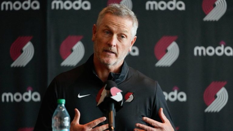 Portland Trail Blazers new owner Tom Dundon speaks during a news conference April 2, 2026, in Portland, Ore. (Jenny Kane/AP)