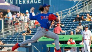 Toronto Blue Jays right-hander Dylan Cease pitches for the triple-A Buffalo Bisons in a rehab appearances on Thursday, June 4, 2026. (Photo credit: Aubrey Cullum/ Buffalo Bisons)