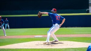 Toronto Blue Jays pitcher Shane Bieber (57) delivers a pitch during international league action against the Charlotte Knights in Buffalo, Wednesday, June 17, 2026. (Courtesy: Buffalo Bisons)