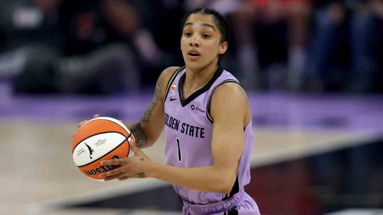 Golden State Valkyries forward Gabby Williams (1) looks to pass during a WNBA basketball game against the Phoenix Mercury in San Francisco, Sunday, May 10, 2026. (Scot Tucker/AP)