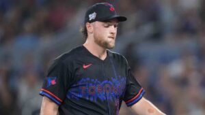 Toronto Blue Jays pitcher Trey Yesavage (39) is pulled from the game against the Baltimore Orioles during sixth inning American League, MLB baseball action in Toronto on Friday, June 5, 2026. (Nathan Denette/CP)