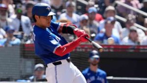 Toronto Blue Jays' Kazuma Okamoto (7) hits a solo home run against the New York Yankees during third inning MLB baseball action in Toronto, Saturday, June 13, 2026. (Frank Gunn/CP)