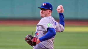 Toronto Blue Jays starting pitcher Braydon Fisher delivers during the first inning of a baseball game against the Boston Red Sox, Wednesday, June 17, 2026, in Boston. (Charles Krupa/AP)