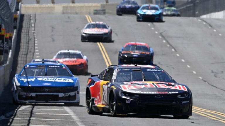 Connor Zilisch (88), and Ryan Preece (60) compete during a NASCAR Cup Series auto race, Sunday, June 21, 2026, in Coronado, Calif. (AP Photo/Denis Poroy)