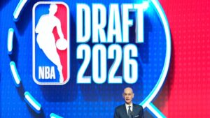 NBA Commissioner Adam Silver speaks during the first round of the NBA basketball draft, Tuesday, June 23, 2026, in New York. (AP Photo/Yuki Iwamura)