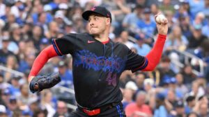 Toronto Blue Jays starting pitcher Patrick Corbin (46) throws to a Texas Rangers batter during first inning MLB baseball action in Toronto on Friday June 26, 2026. (Jon Blacker/CP)