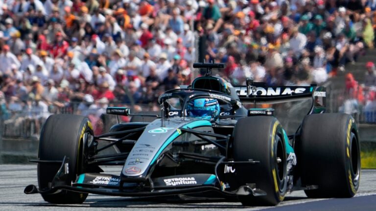 Mercedes driver George Russell of Britain steers his car during the Austrian F1 Grand Prix, in Spielberg, Austria, Sunday, June 28, 2026. (AP Photo/Darko Bandic)