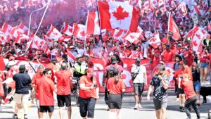 Canada's Voyageurs parade toward Toronto Stadium ahead of Canada's World Cup match against Bosnia and Herzegovina in Toronto, on Friday, June 12, 2026. (Jon Blacker/CP)