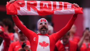 
Canada South Africa WCup Soccer
A Canadian fan cheers before the World Cup Round of 32 soccer match. (Manu Fernandez/AP)
