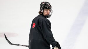 Canada's Carson Carels (5) practices during the 2026 IIHF World Junior Championship, in Minneapolis on Tuesday, Dec. 30, 2025. (Christopher Katsarov/CP)