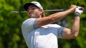 Canada's Matthew Anderson watches his tee shot on the 11th hole in the third round of the RBC Canadian Open golf tournament in Caledon, Ont., Saturday, June 7, 2025. (Frank Gunn/CP)