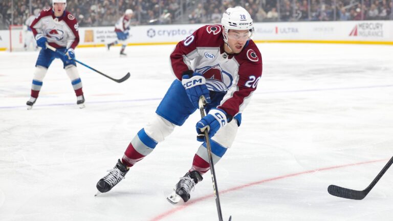Colorado Avalanche center Ross Colton skates during the first period of an NHL hockey game against the Los Angeles Kings Monday, Mar. 2, 2026 in Los Angeles. (Ryan Sun/AP)