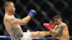 Ilia Toupruia, right, fights Justin Gaethje during UFC Freedom 250 on the South Lawn of the White House, Monday, June 15, 2026, in Washington. (Alex Brandon/AP)