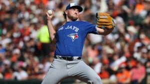 Toronto Blue Jays pitcher Trey Yesavage throws during the third inning of a baseball game against the Baltimore Orioles, Saturday, May 30, 2026, in Washington. (Terrance Williams/AP)