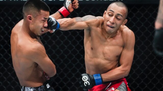 Peru's-Kevin-Borjas-seen-punching-Joshua-Van-during-their-2023-UFC-flyweight-fight