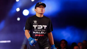 Japan's Kyoji Horiguchi approaches the ring for a bantamweight championship mixed martial arts bout against Darrion Caldwell at Bellator 222, Friday, June 14, 2019, in New York. Horiguchi won the fight. (Frank Franklin II/AP)