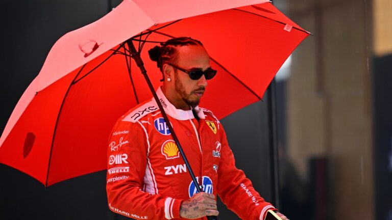 Ferrari driver Lewis Hamilton of Britain walks through the paddock ahead of the Austrian F1 Grand Prix, in Spielberg, Austria, Thursday, June 25, 2026. (AP Photo/Denes Erdos)