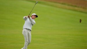 Miles Russell hits from the fairway on the third hole during the first round of the U.S. Open golf tournament at Shinnecock Hills Golf Club in Southampton, N.Y., Thursday, June 18, 2026. (Seth Wenig/AP)