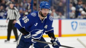 Tampa Bay Lightning right wing Nikita Kucherov (86) against the St. Louis Blues during the second period of an NHL hockey game Thursday, Dec. 19, 2024, in Tampa, Fla. (Chris O'Meara/AP)