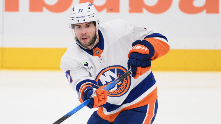New York Islanders defenceman Tony DeAngelo (77) in action during the third period of an NHL hockey game against the Washington Capitals, Monday, Feb. 2, 2026, in Washington. (Nick Wass/AP)