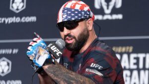 UFC heavyweight fighter Josh Hokit speaks to reporters during the UFC Freedom 250 media day in Washington, D.C. (Manuel Balce Ceneta/AP)