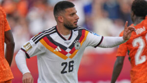 Germany's Deniz Undav (26) celebrates after scoring their second goal during the World Cup Group E soccer match between Germany and Ivory Coast in Toronto, Saturday, June 20, 2026. (Stephanie Scarbrough/AP)