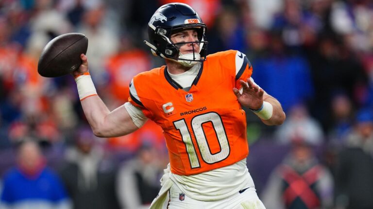 Denver Broncos quarterback Bo Nix throws during the second half of an NFL divisional round playoff game against the Buffalo Bills, Saturday, Jan. 17, 2026, in Denver. (Jack Dempsey/AP)