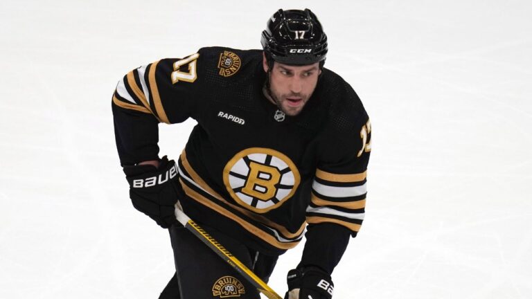 Milan Lucic during a Boston Bruins game on Oct. 3, 2023, in Boston. (Charles Krupa/AP)