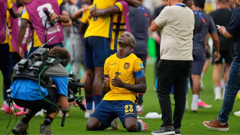 Moises Caicedo celebrates at the end of Ecuador's World Cup match against Germany in East Rutherford, N.J., on Thursday, June 25, 2026. (Yuki Iwamura/AP)