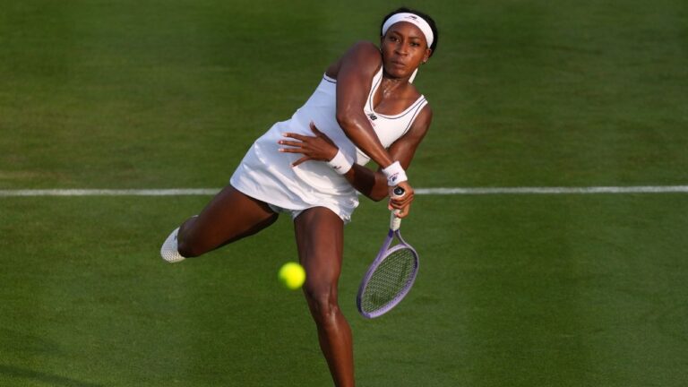 Coco Gauff during the women's singles at the Wimbledon Tennis Championships in London, on Monday, June 29, 2026.(Kirsty Wigglesworth/AP)