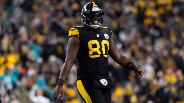 Pittsburgh Steelers tight end Darnell Washington reacts during an NFL football game, Monday, Dec. 15, 2025, in Pittsburgh. (Matt Durisko/AP)